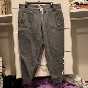 Gray joggers with white drawstring and pockets